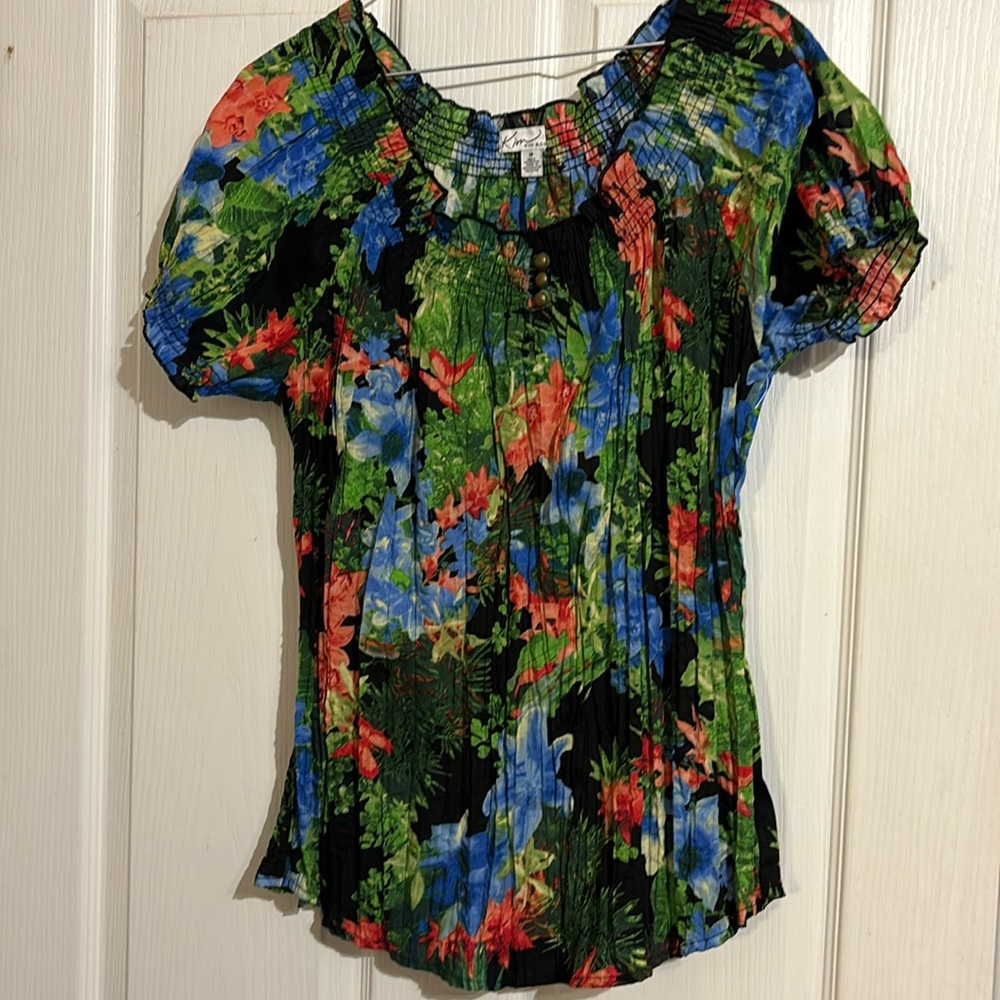 boho floral elastic neck top